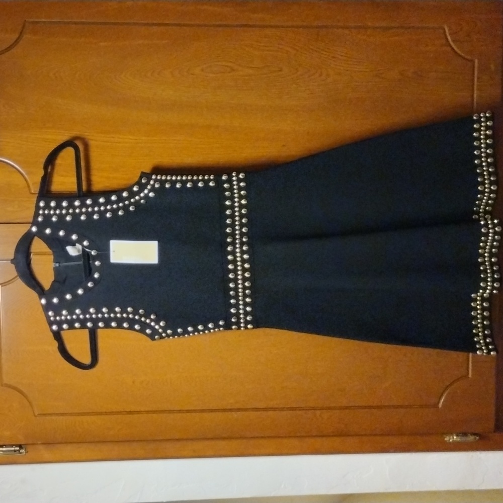 Michael Kors Petite black/gold studded dress